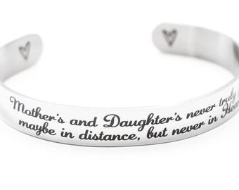 Silver Stainless Steel Bracelet, Mother Daughter Personalized Jewelry, Bracelet, Bangle -  -Mother daughter Long Distance