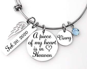 A Piece Of My Heart Is In Heaven, Bangle Bracelet-Expandable Bracelet-Memorial Gift, Sympathy