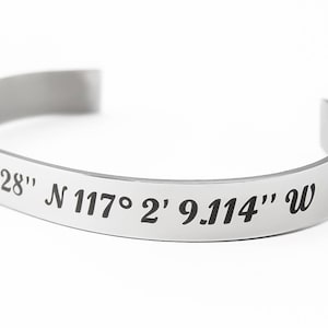 Latitude Longitude Cuff Bracelet, Long Distance Relationship - Military - Sailor - Coastie - LDR - Long Distance Love
