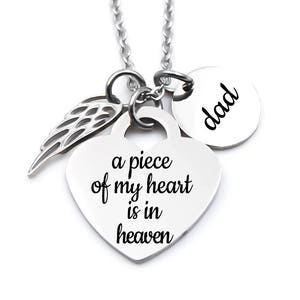 Memorial, Memorial Necklace - A Piece Of My Heart Is In Heaven - Memorial Jewelry -Loss - Sympathy Gift