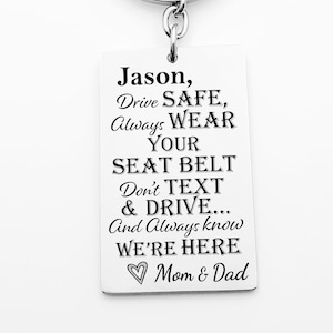 New Driver-Customized-Key chain, Drive Safe, Wear Your Seatbelt-Gift for teen- Sweet 16 Gift, Don&#39;t Text And Drive-Permit