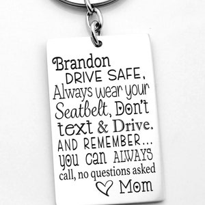 Customized with names quality key chain, Drive safe, wear your seatbelt, gift for teen, new driver, sweet 16 gift, don't text and drive image 2