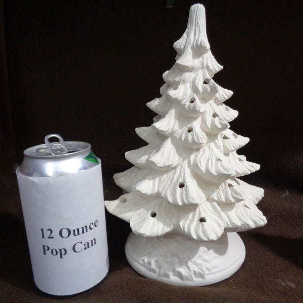 Ceramic Bisque  9 1/2" Nowell Christmas Tree with Holly Base -No Hole For Star- Unpainted Ready to Paint - E585