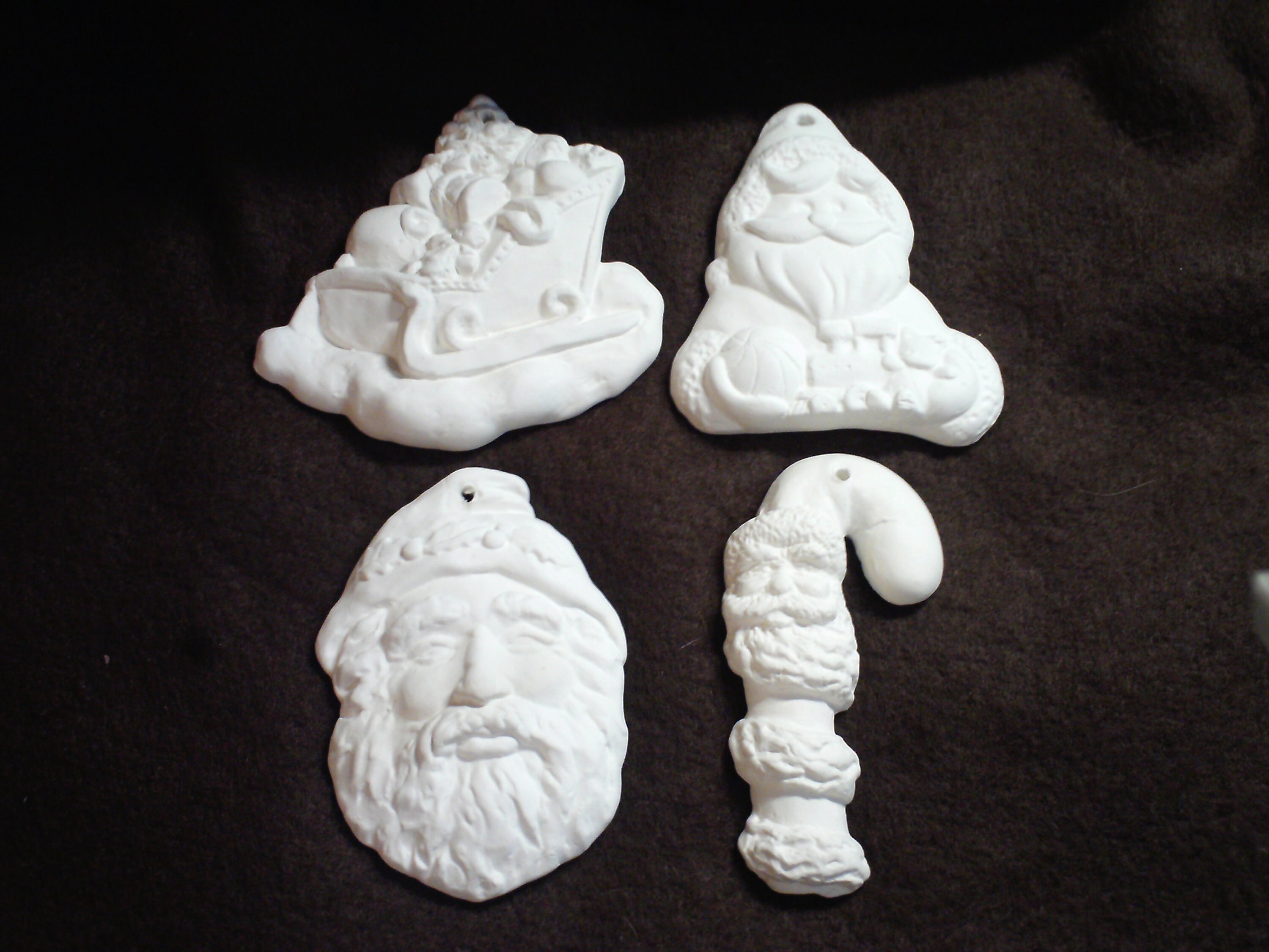 4 Ceramic Bisque Christmas Ornaments Santa Themed Flat on Etsy