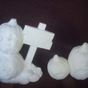 4 Ceramic Bisque 'Pumpkins for Sale' Jack-o-Lanterns Ready to Paint-E619 image 1