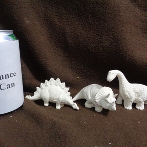 3 Ceramic Bisque Small Dinosaurs - Stegosaurus, Brontosaurus, Triceratops- Ready to Paint - C744