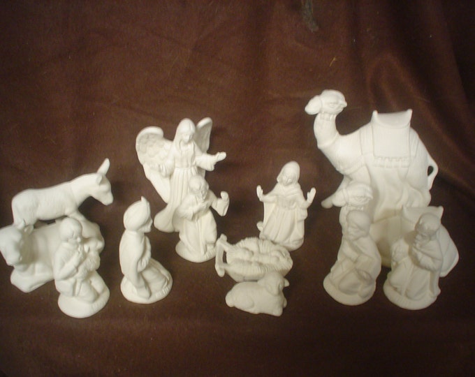 Ceramic Bisque 13 Piece Small Scioto Nativity Set NO STABLE Unpainted