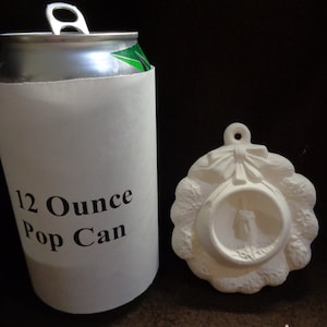 Ceramic Bisque Ornament: 3&quot; Candle in Wreath - 3D- Ready to Paint - D233