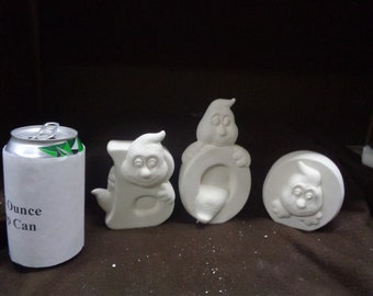 Ceramic Bisque Three 3.5" - 6" Tall Letters Spelling 'BOO' Halloween Ghosts - Ready to Paint - E805