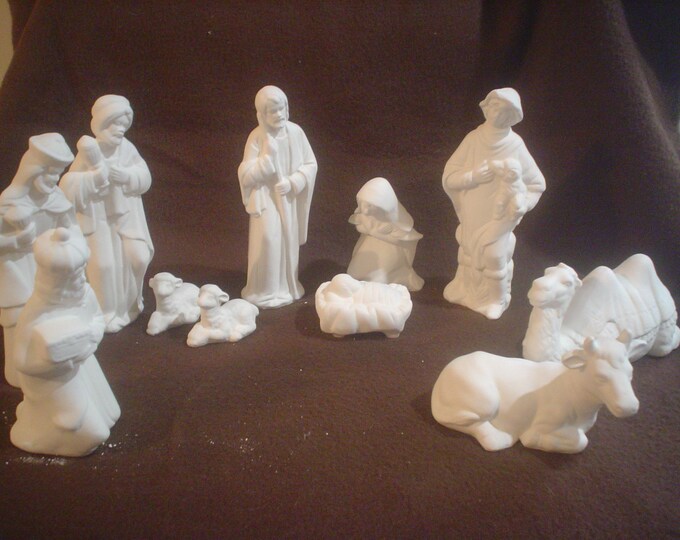 11piececeramicbisqueceramichromenativitysetreadytopaint C676