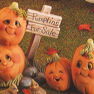 4 Ceramic Bisque 'Pumpkins for Sale' Jack-o-Lanterns Ready to Paint-E619 image 2