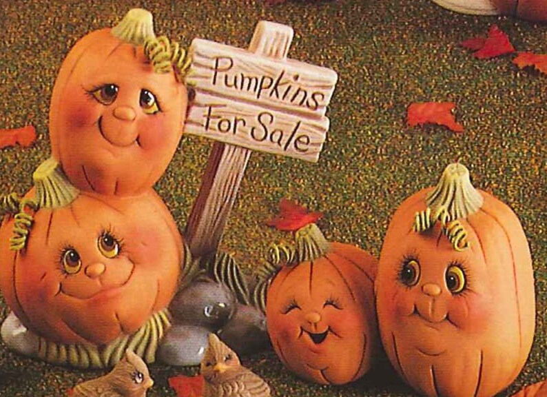 4 Ceramic Bisque 'Pumpkins for Sale' Jack-o-Lanterns Ready to Paint-E619 image 2