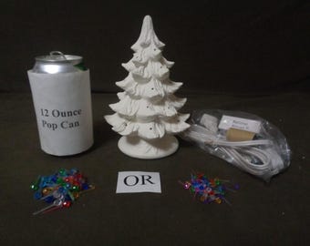 Ceramic Bisque SMALL 7" Nowell Christmas Tree -Holly Base, Your Choice Lights, UNASEMBLED Light Fixture-kit-UNPAINTED- Ready to Paint - E206