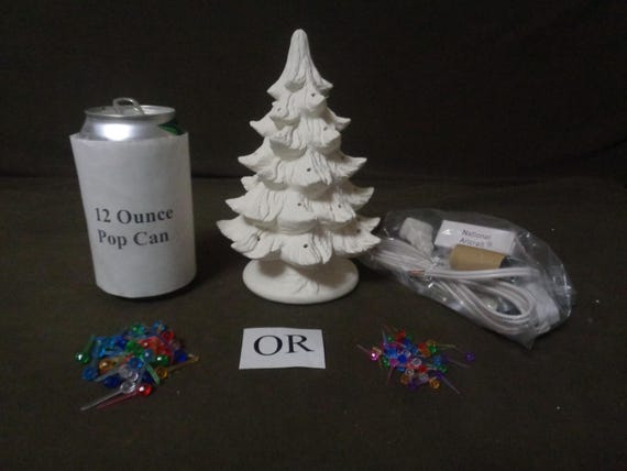 Ceramic Bisque SMALL 7" Nowell Christmas Tree -Holly Base, Your Choice Lights, UNASEMBLED Light Fixture-kit-UNPAINTED- Ready to Paint - E206