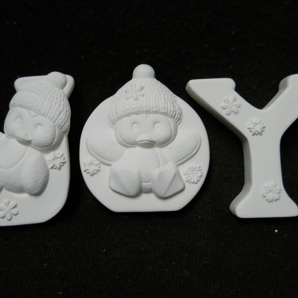 Ceramic Bisque Three  4" Penguin Joy Figurines - Ready to Paint - C346