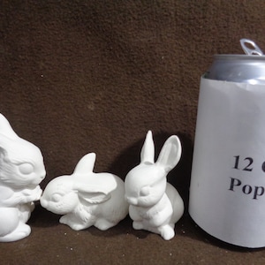 3 Ceramic Bisque 2" - 3 1/4" Bunnies, Rabbits- Unpainted Ready to Paint - C742