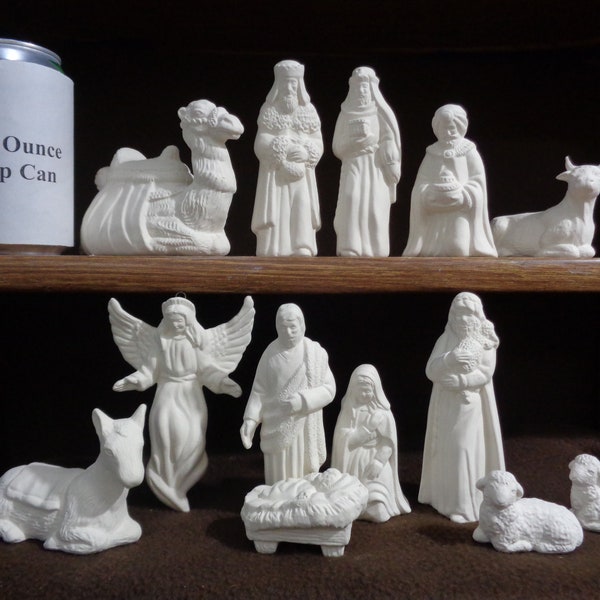 13 Piece Ceramic Bisque Medium Ceramichrome Nativity Set- Ready to Paint - C691