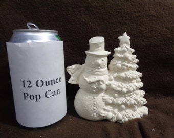 Ceramic Bisque 5" Snowman with Christmas Tree - Ready to Paint - E152