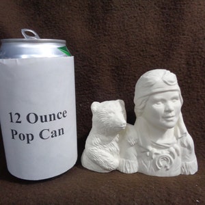 Ceramic Bisque 4&quot; Indian Man Boy Bust with Bear- Ready to Paint - E682