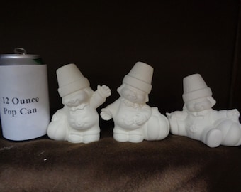 Ceramic Bisque Three 4.5" Crack Pot Scarecrows - Ready to Paint - E531