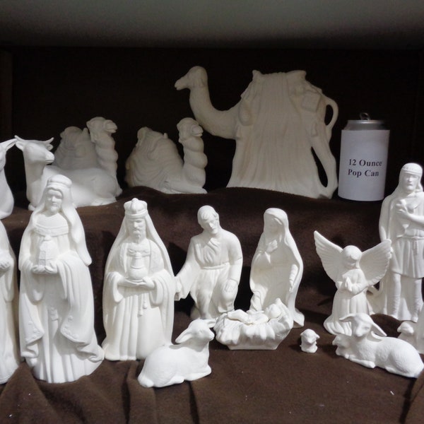 Ceramic Bisque 18 Piece Large Riverview Nativity Set - Ready to Paint - May Ship Fedex is Possible & Cheaper C644