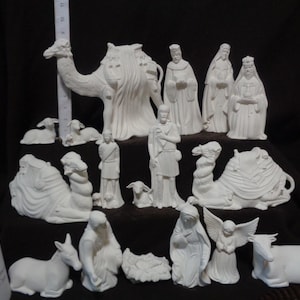 Ceramic Bisque 18 Piece Large Riverview Nativity Set - Ready to Paint - May Ship Fedex is Possible & Cheaper C644