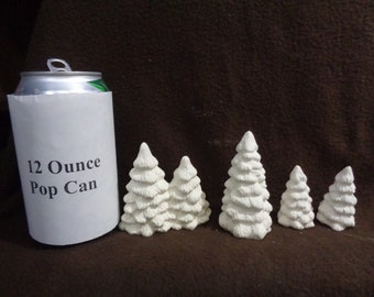 Ceramic Bisque 5 Small Village Trees (4 Pieces) - 2" - 3" - No Base, No Holes - Ready to Paint - E765