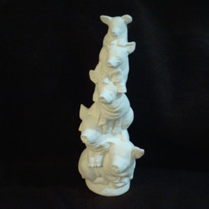 Ceramic Bisque 9" Stack of 5 Pigs Figurine - C512