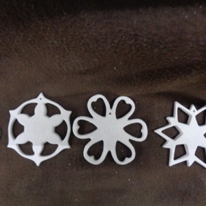 3 Ceramic Bisque Christmas Ornaments: 3" Cutout Snowflakes - Flat on Back - Ready to Paint - F168