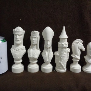 Ceramic Bisque Large Scioto Medieval 32 Piece Chess Set - Unpainted - Ready-to-Paint - E016