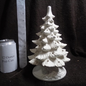 Ceramic Bisque  9 1/2&quot; Nowell Christmas Tree with Holly Base -No Hole For Star- Unpainted Ready to Paint - E585