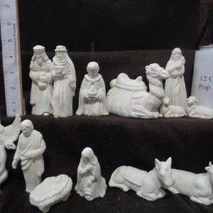 13 Piece Ceramic Bisque Medium Ceramichrome Nativity Set (Includes Hanging Angel) - Pieces from 1.5&quot; - 4.75&quot; Tall- Ready to Paint - C691