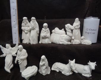 13 Piece Ceramic Bisque Medium Ceramichrome Nativity Set (Includes Hanging Angel) - Pieces from 1.5" - 4.75" Tall- Ready to Paint - C691