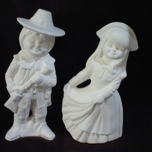 Ceramic Bisque 6.5" Pilgrim Girl ,Boy (with Rifle) Thanksgiving Figurines-Ready to Paint - E130