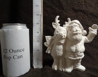 Ceramic Bisque 5 3/4" Santa with Reindeer - Ready to Paint - E831