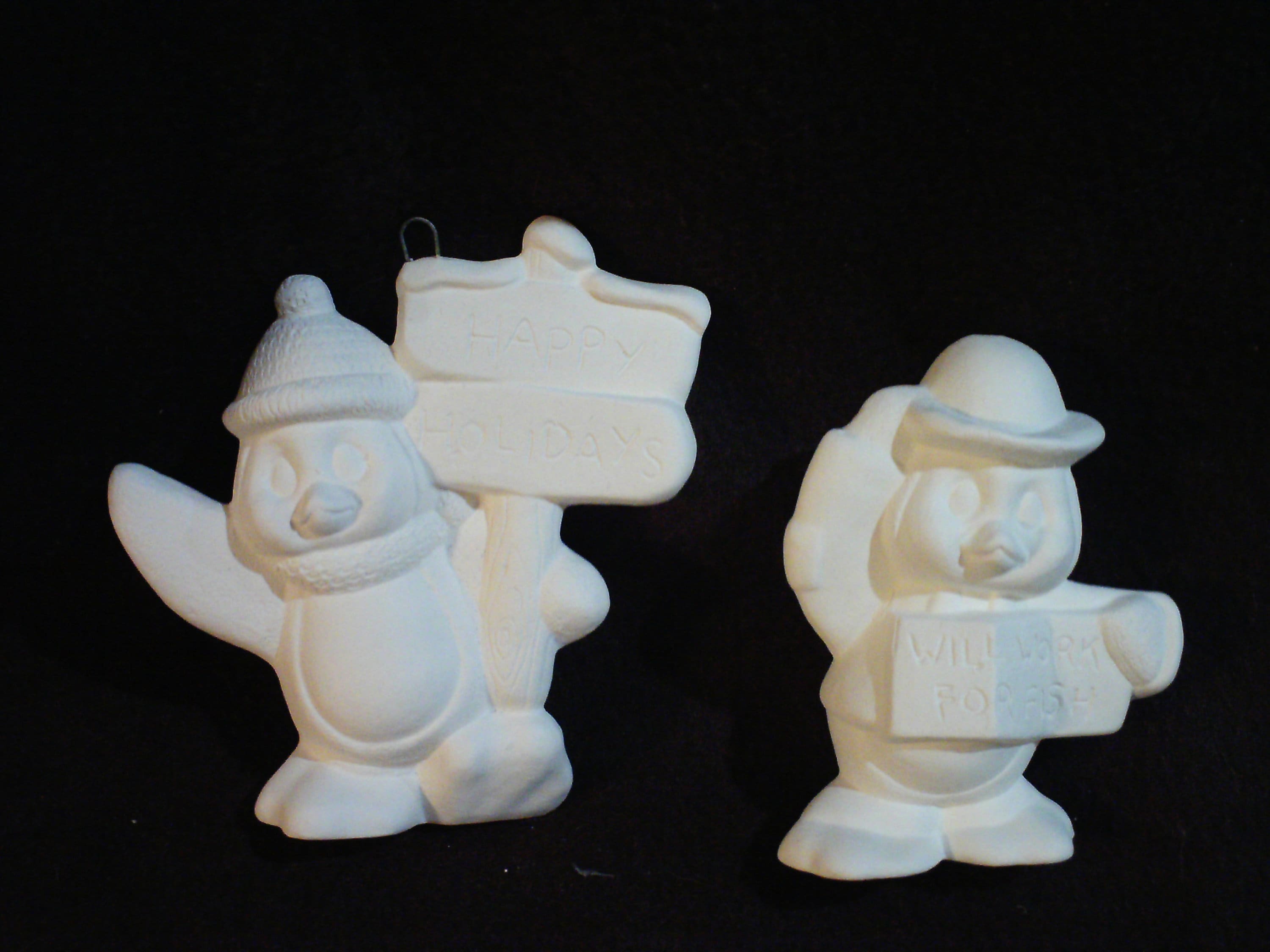 Ceramic Bisque Ornaments: 2 Penguins With Signs 3 3.5 Tall Ready to  Paint-d513 