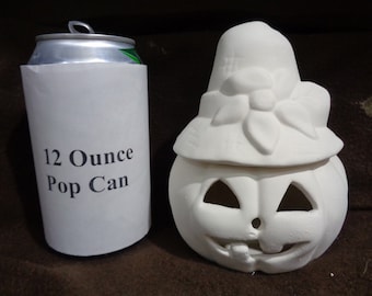 Ceramic Bisque Two Piece 5" Jack-O-Lantern Pumpkin with Hat-Ready to Paint-E132