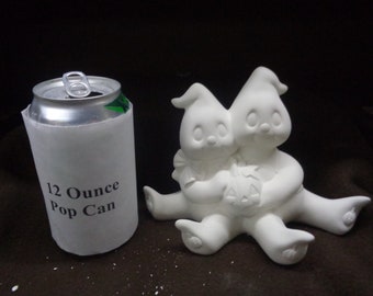 Ceramic Bisque Three 5.5" T x 7.5" W Cuddle Ghosts with Jack-O-Lantern -Ready to Paint - E803