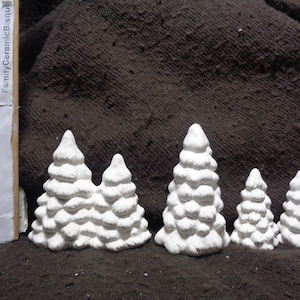 Ceramic Bisque 5 Small Village Trees (4 Pieces) - 2&quot; - 3&quot; - No Base, No Holes - Ready to Paint - E765