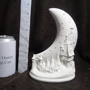 Ceramic Bisque Castle, Unicorn Scene 8 3/4&quot; Moon Nightlight - Bisque Only - Unpainted Ready to Paint - E526