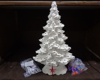 15" Ceramic Bisque Tampa Bay 4" Deep Window Sill Christmas Tree w/fixture, Lights, Star Kit- May Ship Fedex UNPAINTED - U Paint - E790