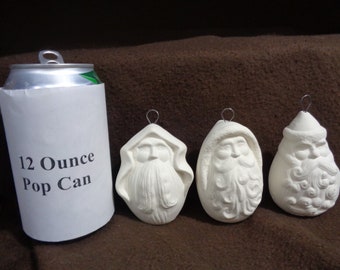 Ceramic Bisque Ornament - 3 Round Roly-Poly Old World Santa Heads-Ready to Paint - D380