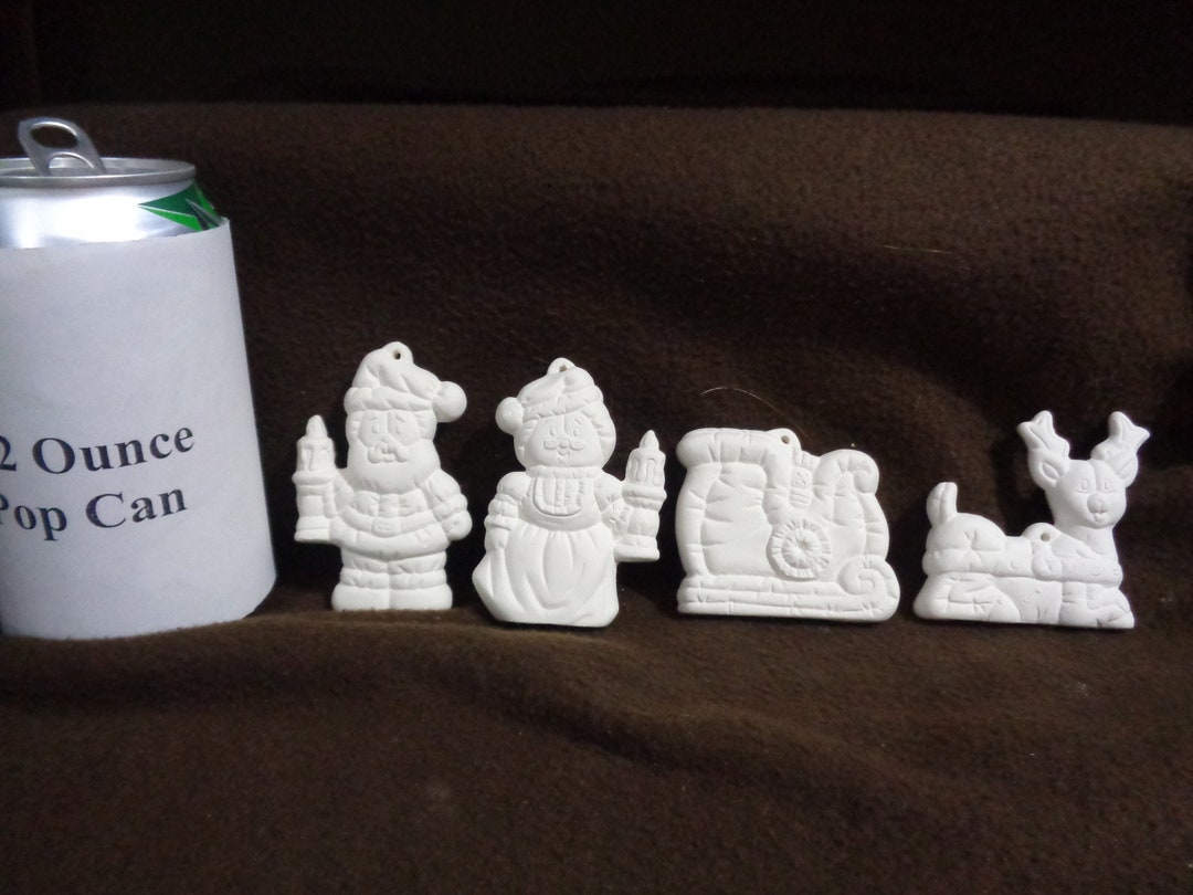 Ceramic Bisque Ornaments 4 Softie Santa Themed Santa, Mrs. Santa
