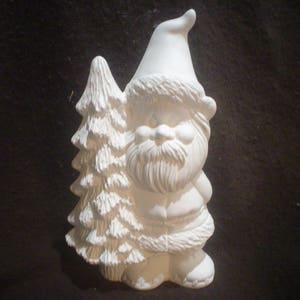 Ceramic Bisque 10&quot; Standing Winter Woodland Gnome w/Tree - Ready to Paint - E704