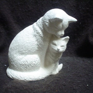 Ceramic Bisque 4" Nurturing Cat with Kitten - Ready to Paint - C365