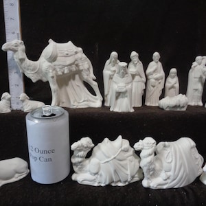Ceramic Bisque 15 Piece MEDIUM Riverview Nativity Set - Pieces 1.5&quot; - 5.5&quot; Tall - READ DESCRIPTION! -Unpainted - Ready-to-Paint - C622