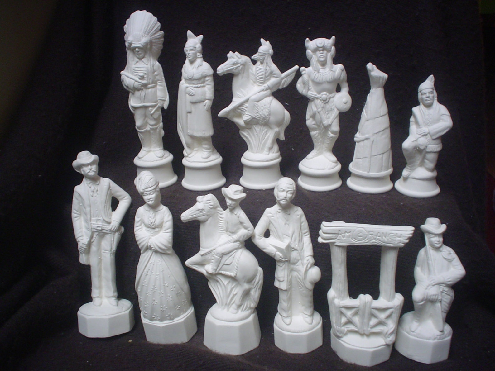 Ceramic Bisque Cowboy & Indian Western Chess Set Unpainted Etsy