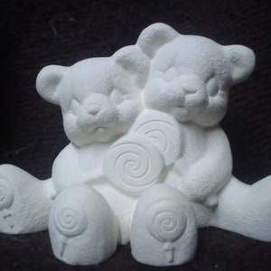 Ceramic Bisque Ornament: 3" Cuddle Bears-Lolipop- Ready to Paint - D448