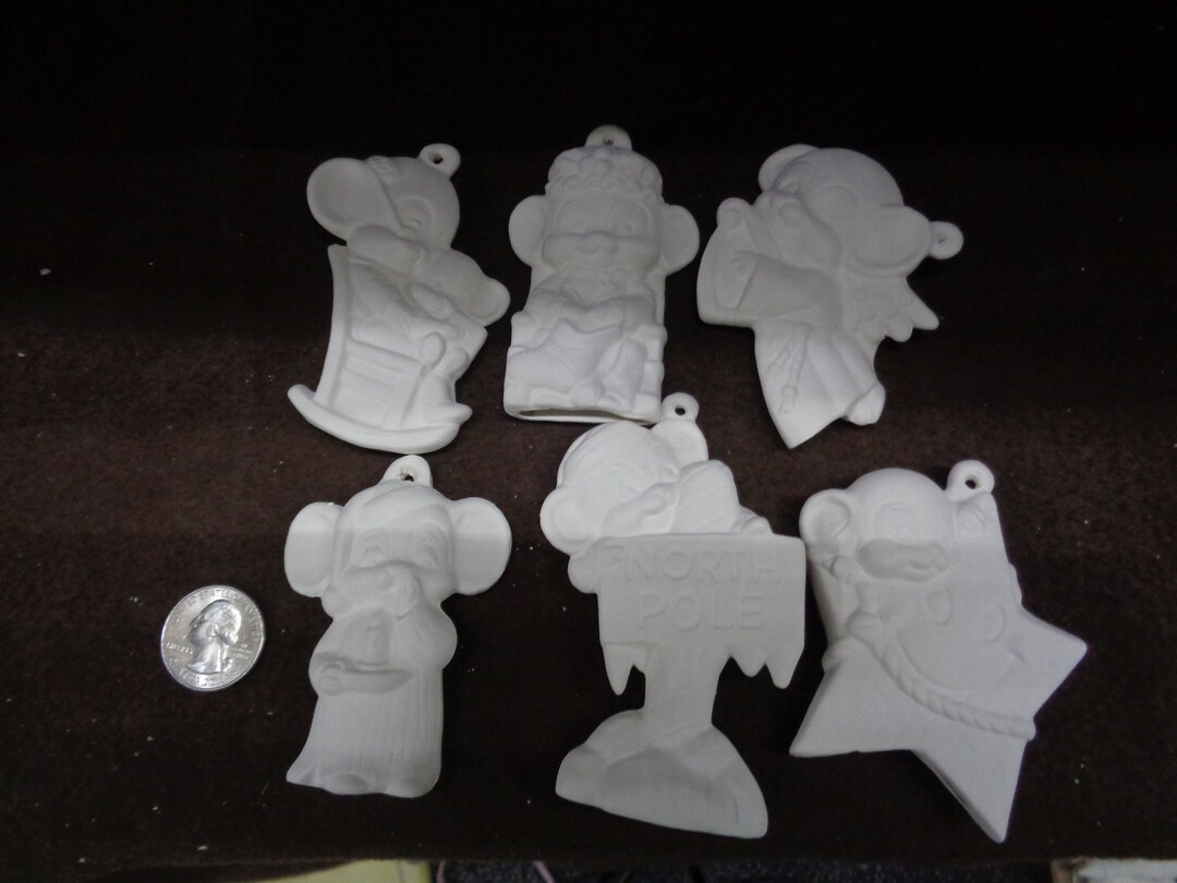 6 Ceramic Bisque Alberta Mouse Mice Ornaments Lot Nightshirt, Grandma