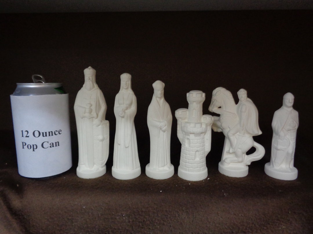 32 Piece Ceramic Bisque 32 Piece Medieval Alberta Chess Set Ready to